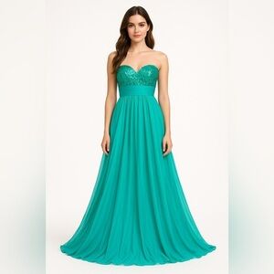 La Femme Gown Prom Teal Sequin Mermaid Blue Green Strapless 0 Dress Homecoming